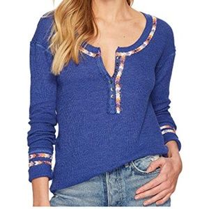 Free People Navy Rainbow Henley Thermal Top XS